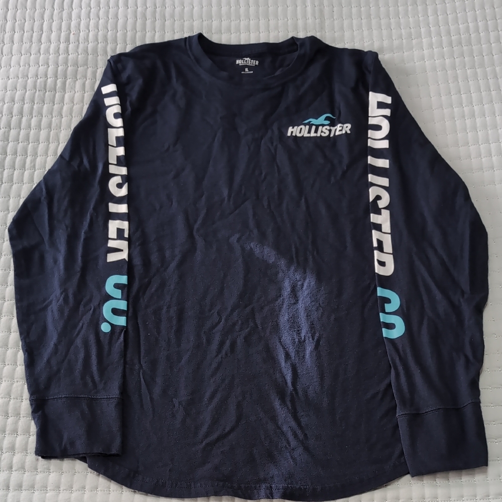 Hollister Navy Long Sleeve Tee with Logo
